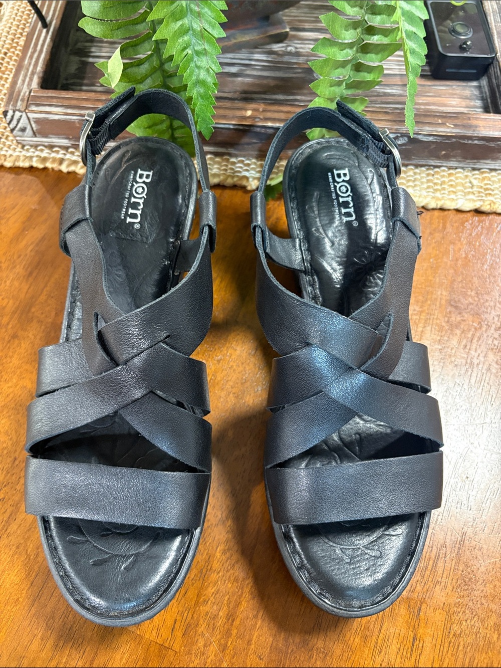 Born Black Leather Strappy Slingback Sandals